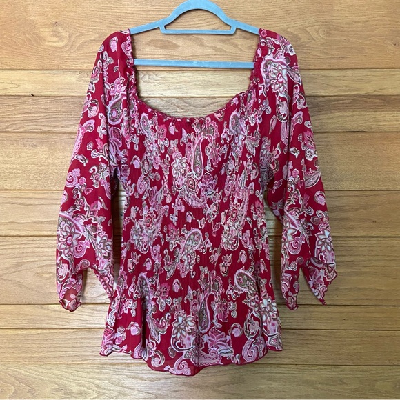 Y2K Citi Woman paisley pleated lettuce trim paisley print top - Picture 1 of 5